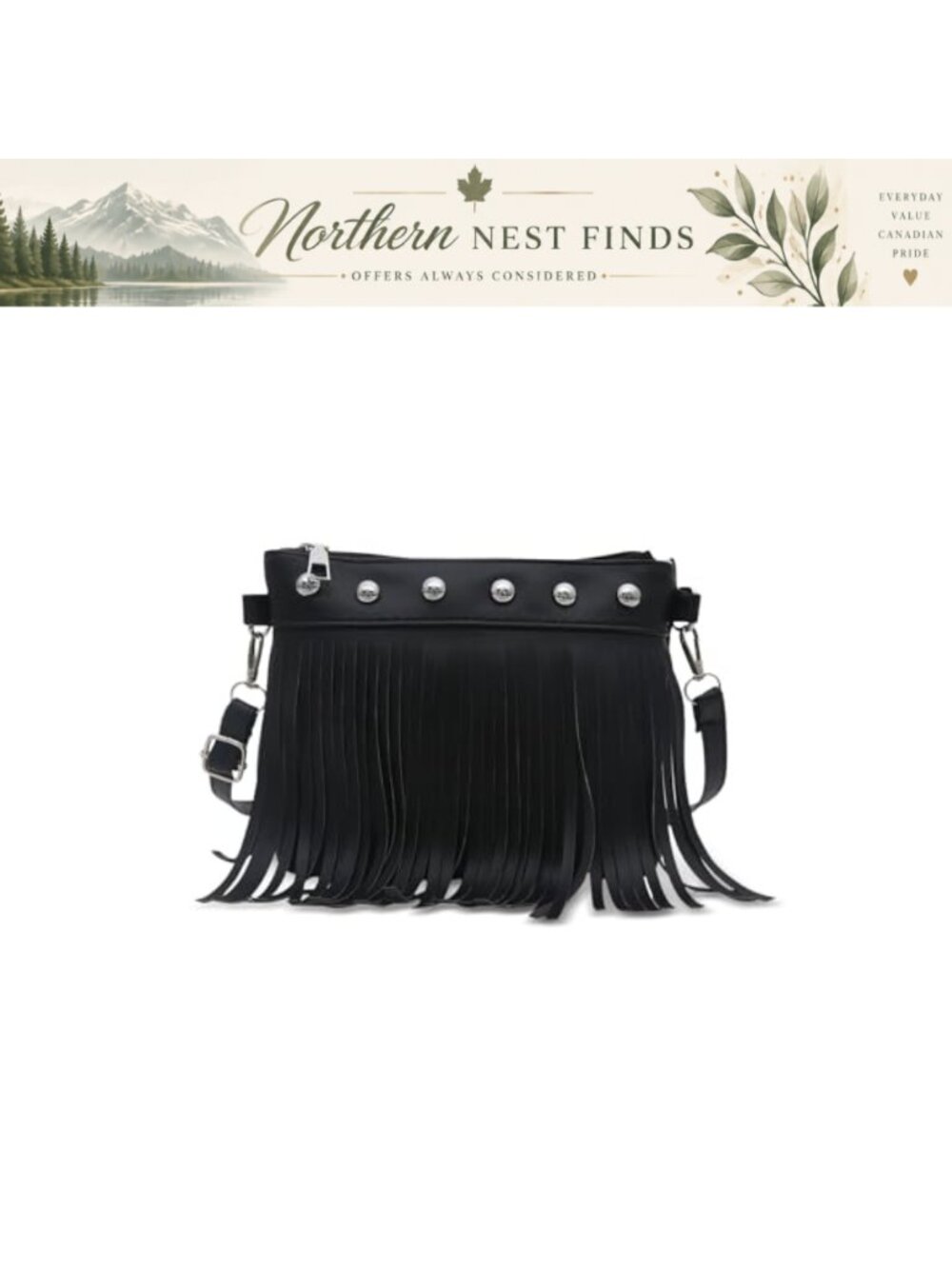 PU Leather Crossbody Small Purse with Tassel and Rivets Adjustable Strap